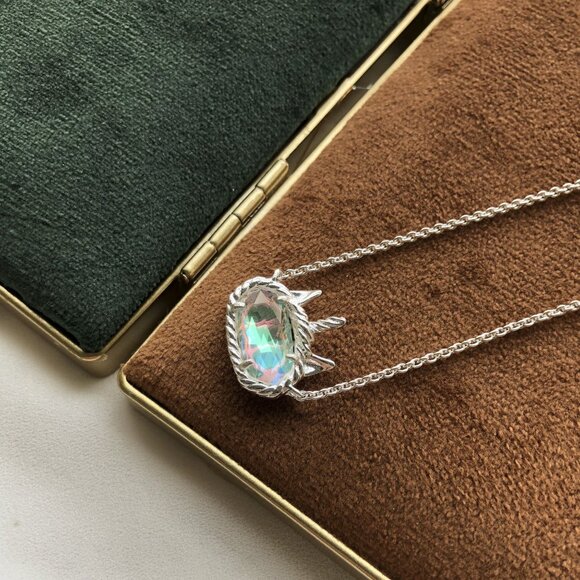 Kendra Scott Bright Silver Elisa Unicorn Dichroic Glass Short Necklace - Picture 2 of 4